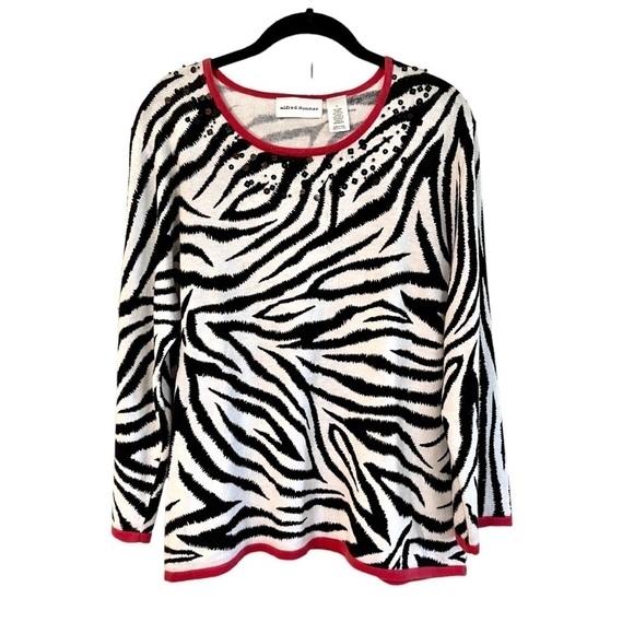 ALFRED DUNNER, FUN, ZEBRA PRINT SWEATER WITH 3/4 SLEEVE. SIZE L - Picture 1 of 4